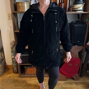 Metropolitan New York 10001 Luxurious Black Velvet Hooded Puffer Coat Medium